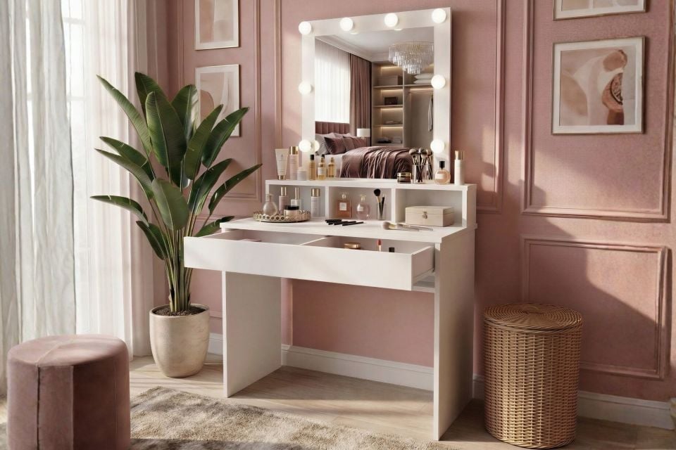 Luna Aynalı Çekmeceli Makyaj Masası