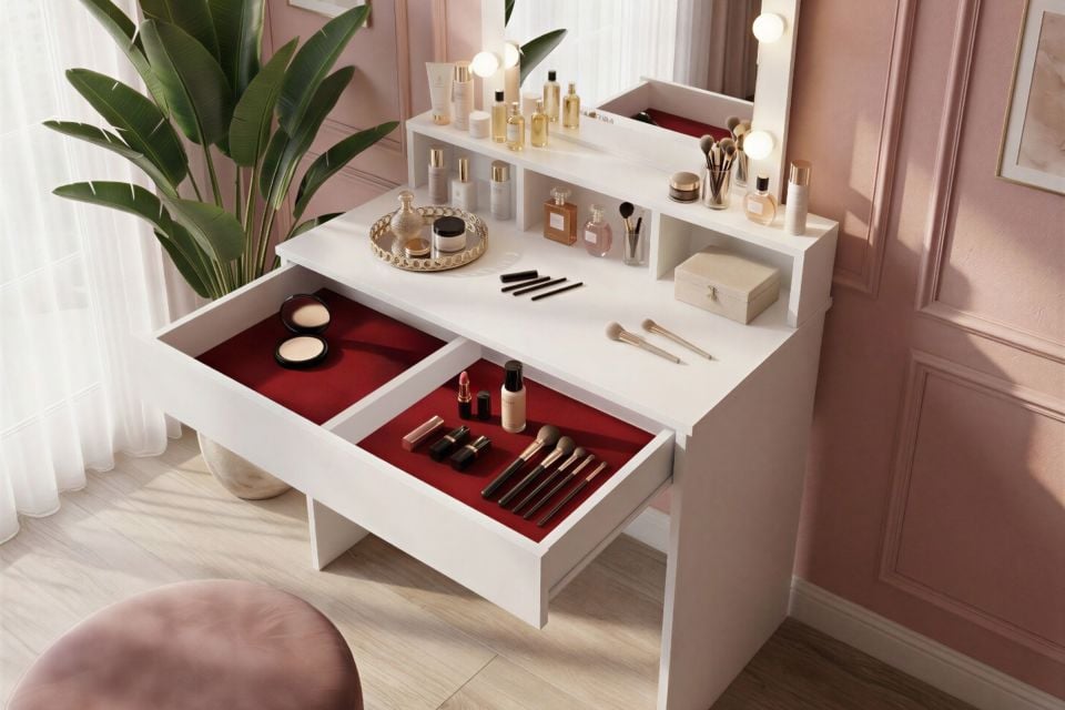 Luna Aynalı Çekmeceli Makyaj Masası