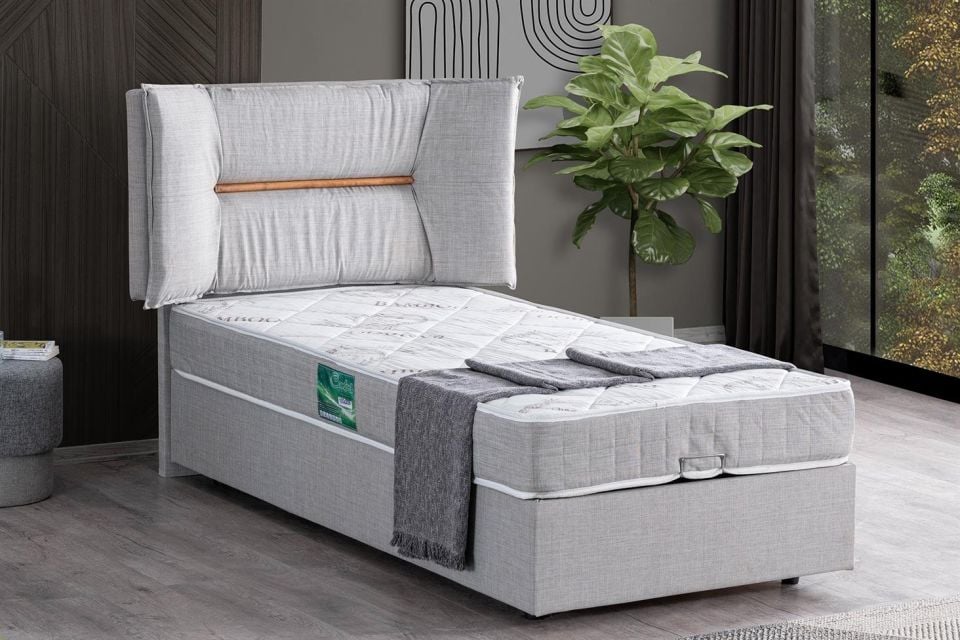 Lizbon Baza Başlık Comfort Yatak Seti 100 x 200 - Açık Gri