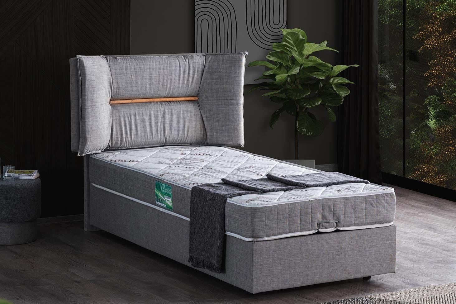 Lizbon Baza Başlık Comfort Yatak Seti 90 x 200 - Gri