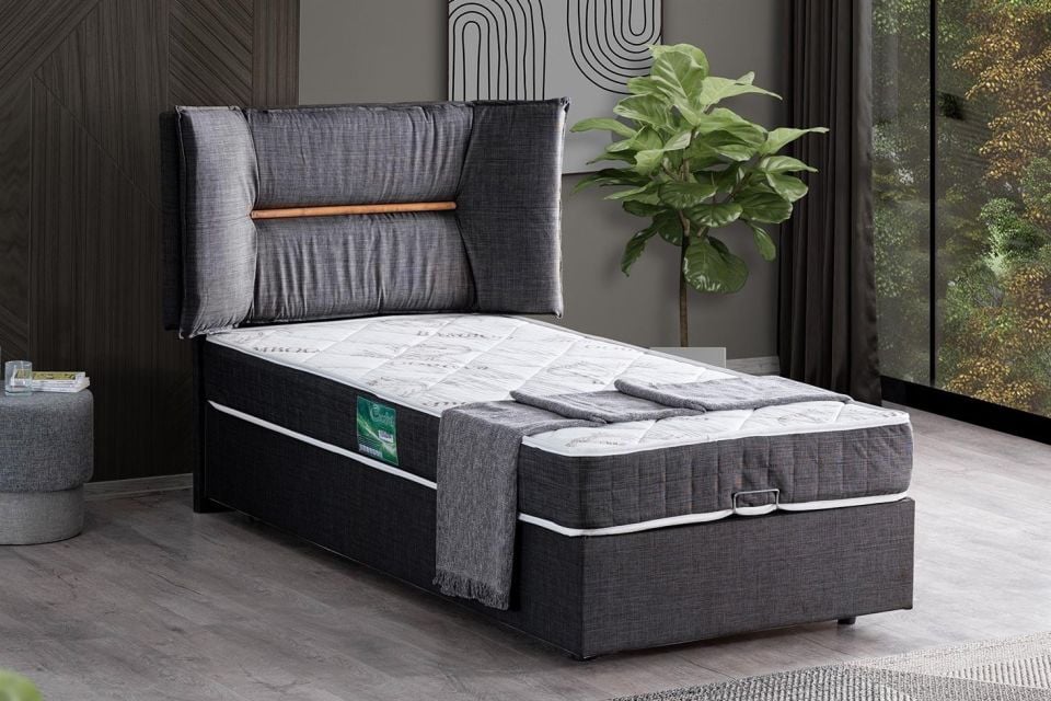 Lizbon Baza Başlık Comfort Yatak Seti 90 x 190 - Antrasit