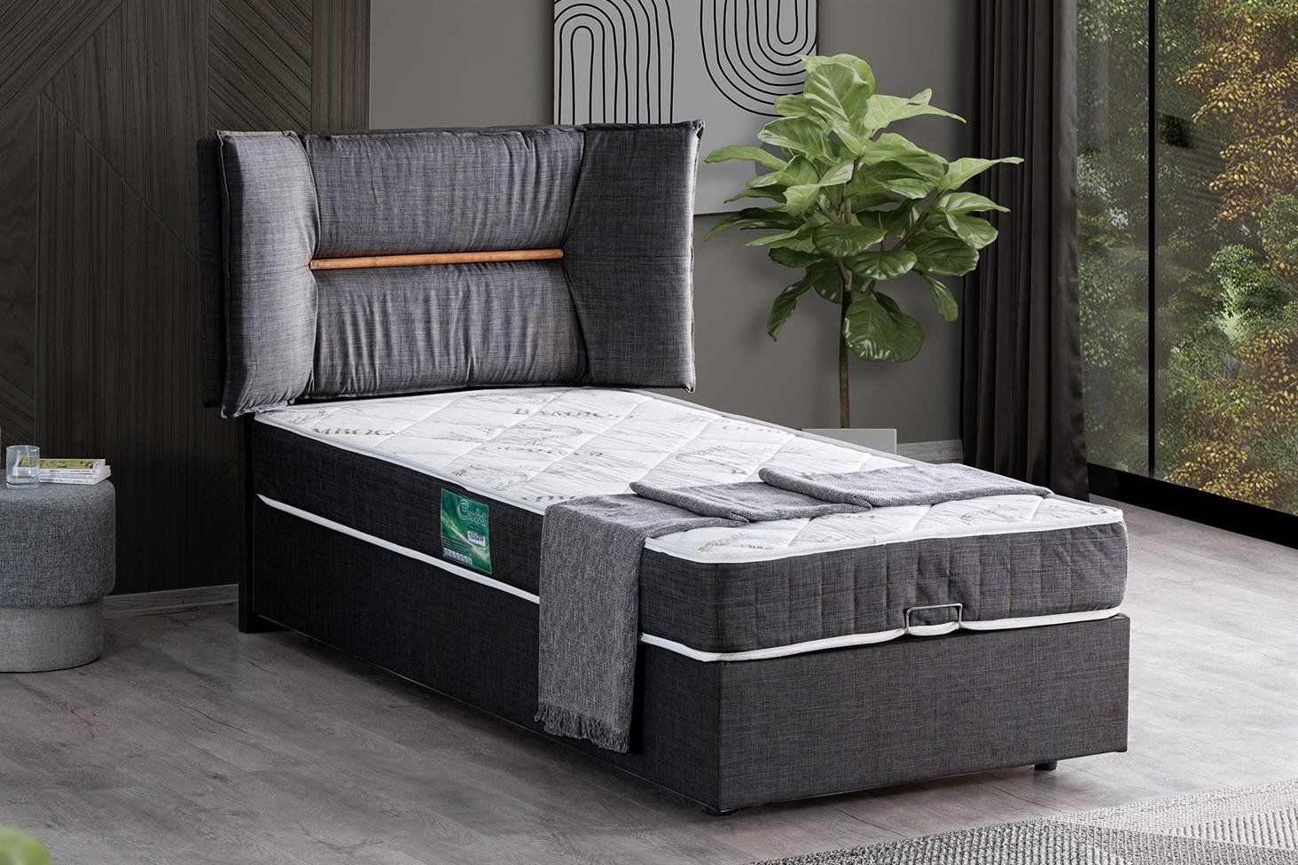 Lizbon Baza Başlık Comfort Yatak Seti 90 x 200 - Antrasit