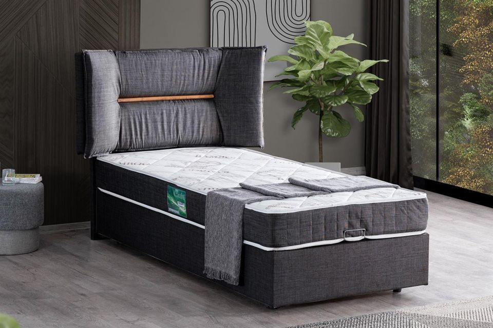 Lizbon Baza Başlık Comfort Yatak Seti 90 x 200 - Antrasit