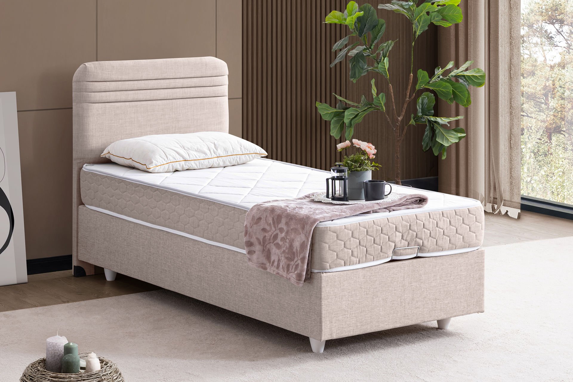 Mila Baza Başlık Orthosoft Yatak Seti 90 x 200 - Krem