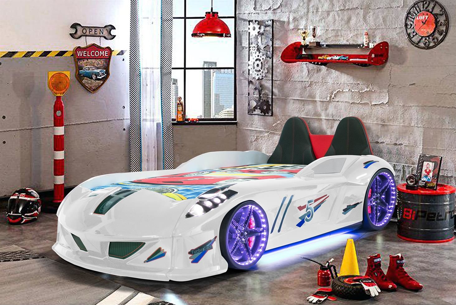 Jaguar Arabalı Yatak Koltuklu Full Ledli Kumandalı - Beyaz