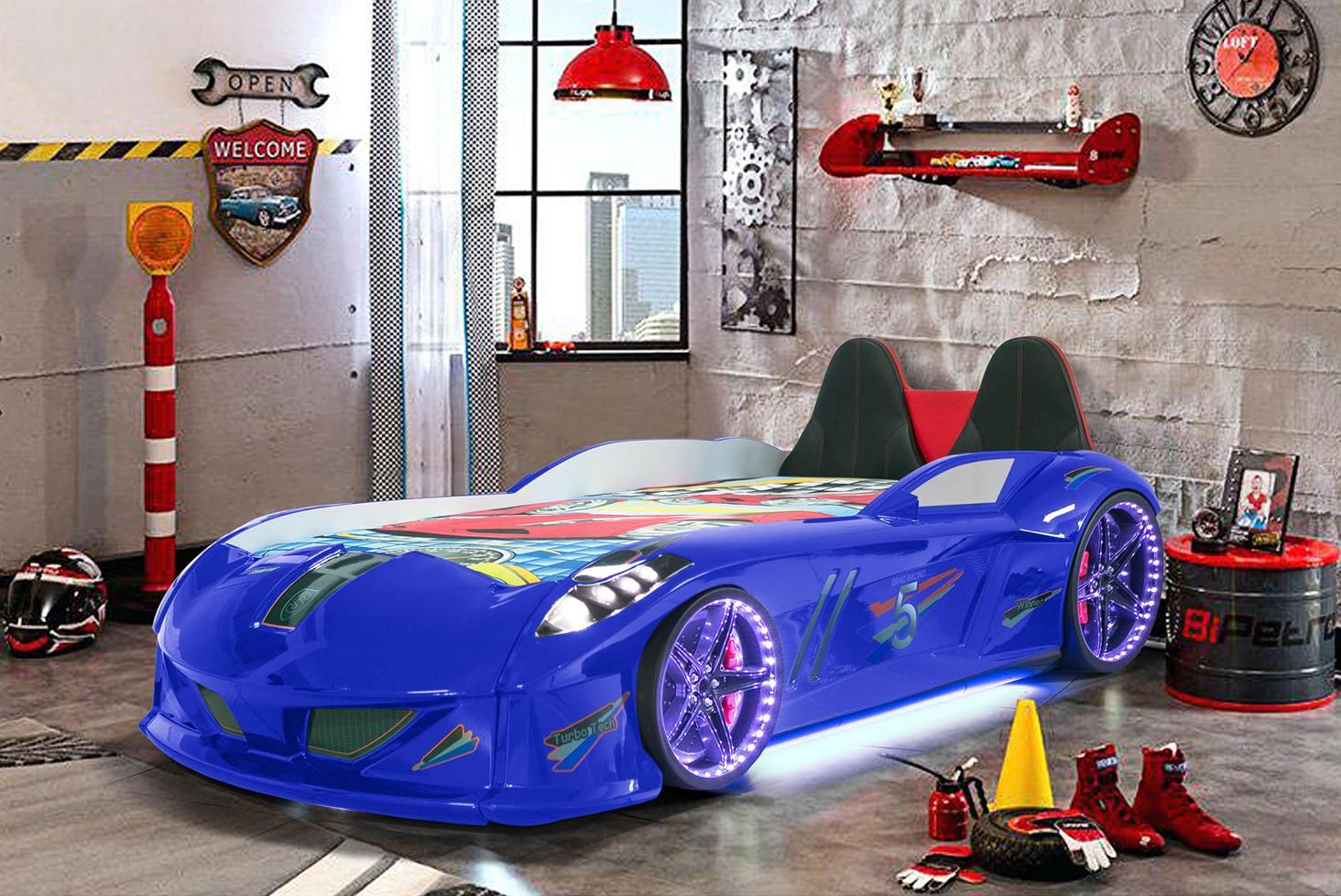 Jaguar Arabalı Yatak Koltuklu Full Ledli Kumandalı - Mavi