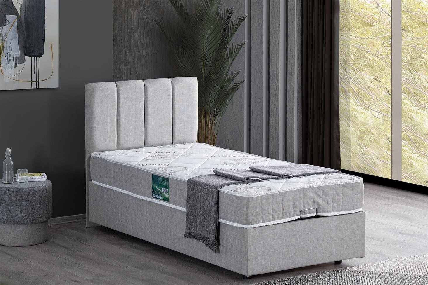 Defne Baza Başlık Comfort Yatak Seti 140 x 190 - Açık Gri