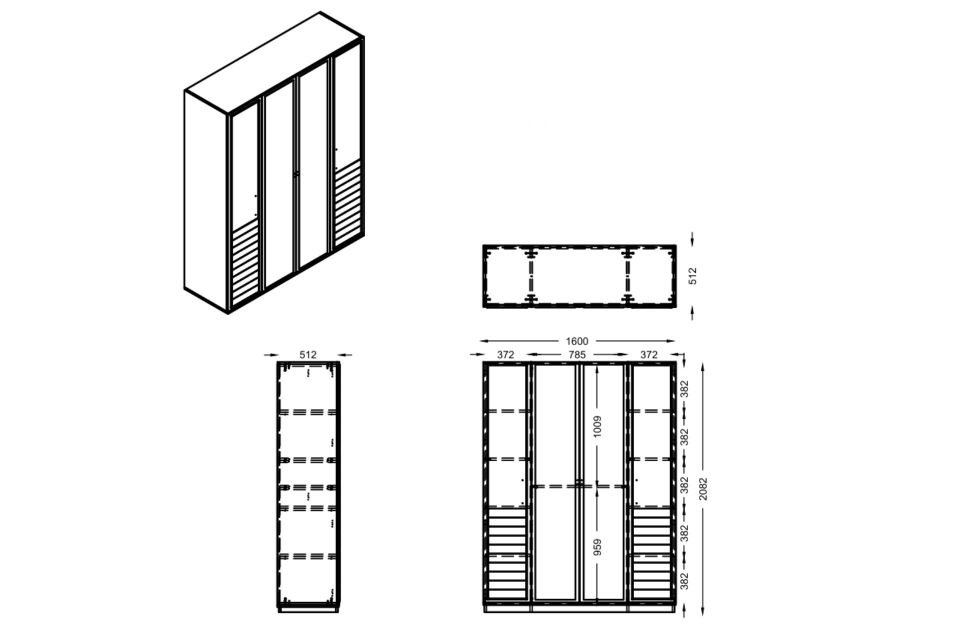 Vela 4 Kapaklı Aynalı Dolap