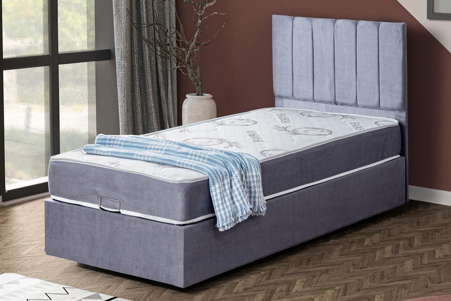 Cesur Baza Başlık Letto Yatak Seti 90 x 190 - Açık Gri