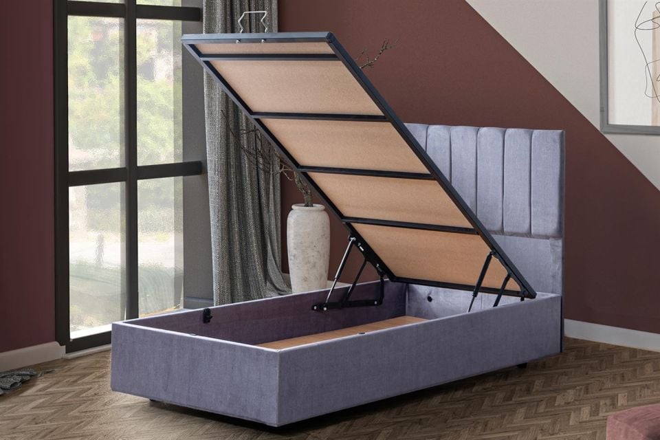 Cesur Baza Başlık Letto Yatak Seti 90 x 190 - Açık Gri