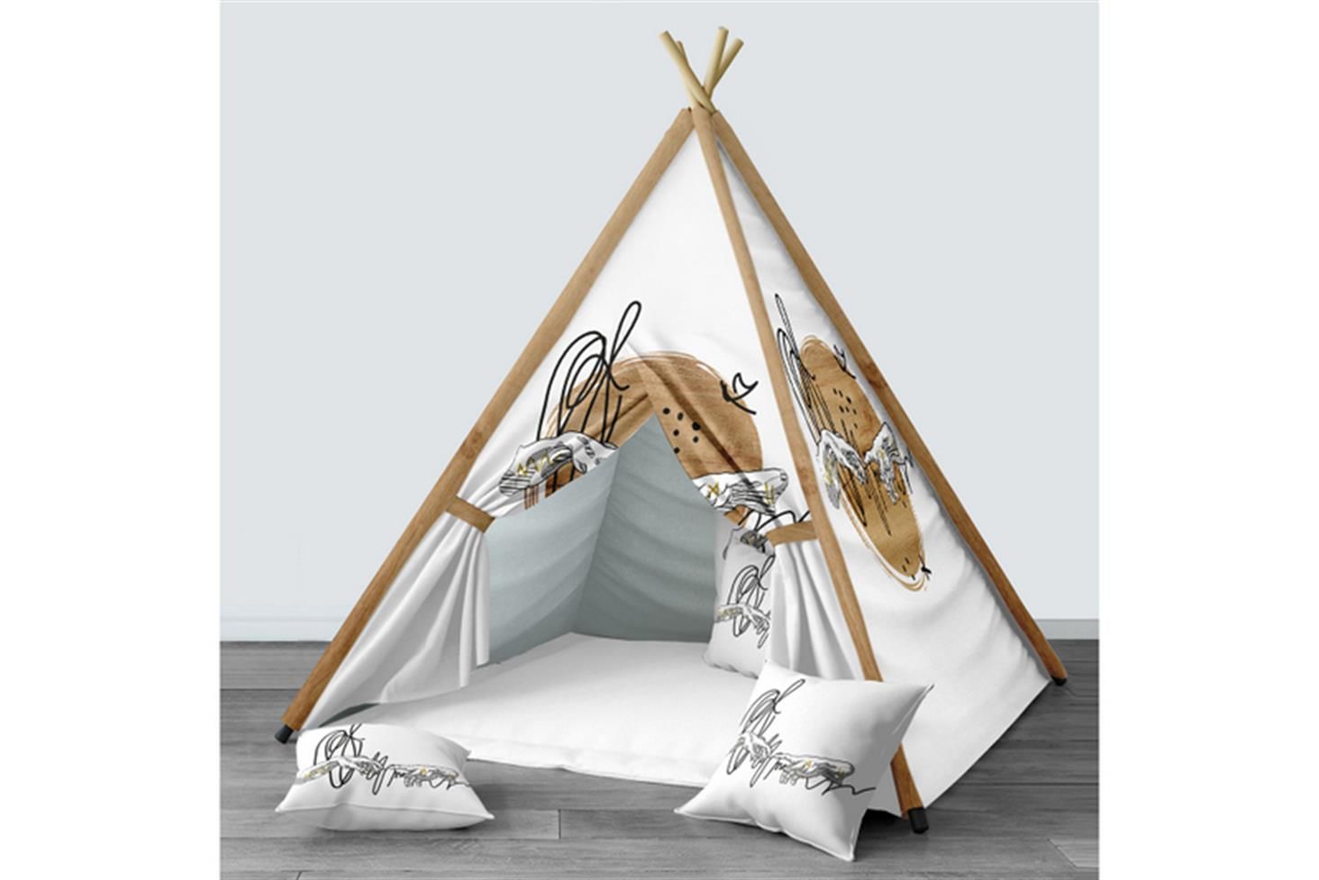 Pallet Genç Odası Takımı Uyumlu Dijital Baskılı Minderli Oyun Çadırı