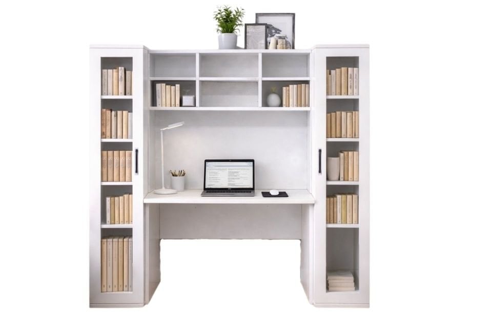 Merisa Çalışma Masası 2 Adet Cam Kapaklı Kitaplık