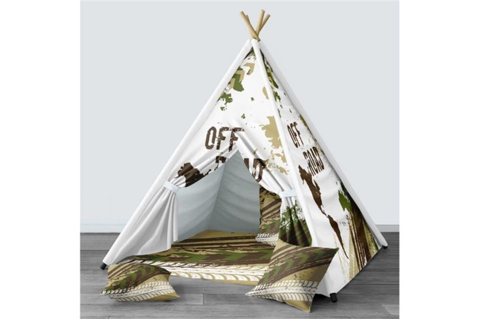 Offroad Çocuk Odası Takımı Uyumlu Dijital Baskılı Minderli Oyun Çadırı