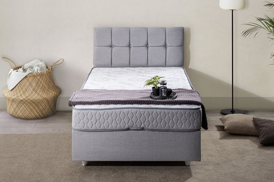 Berlin Baza Başlık Comfort Yatak Seti 90 x 190 - Açık Gri