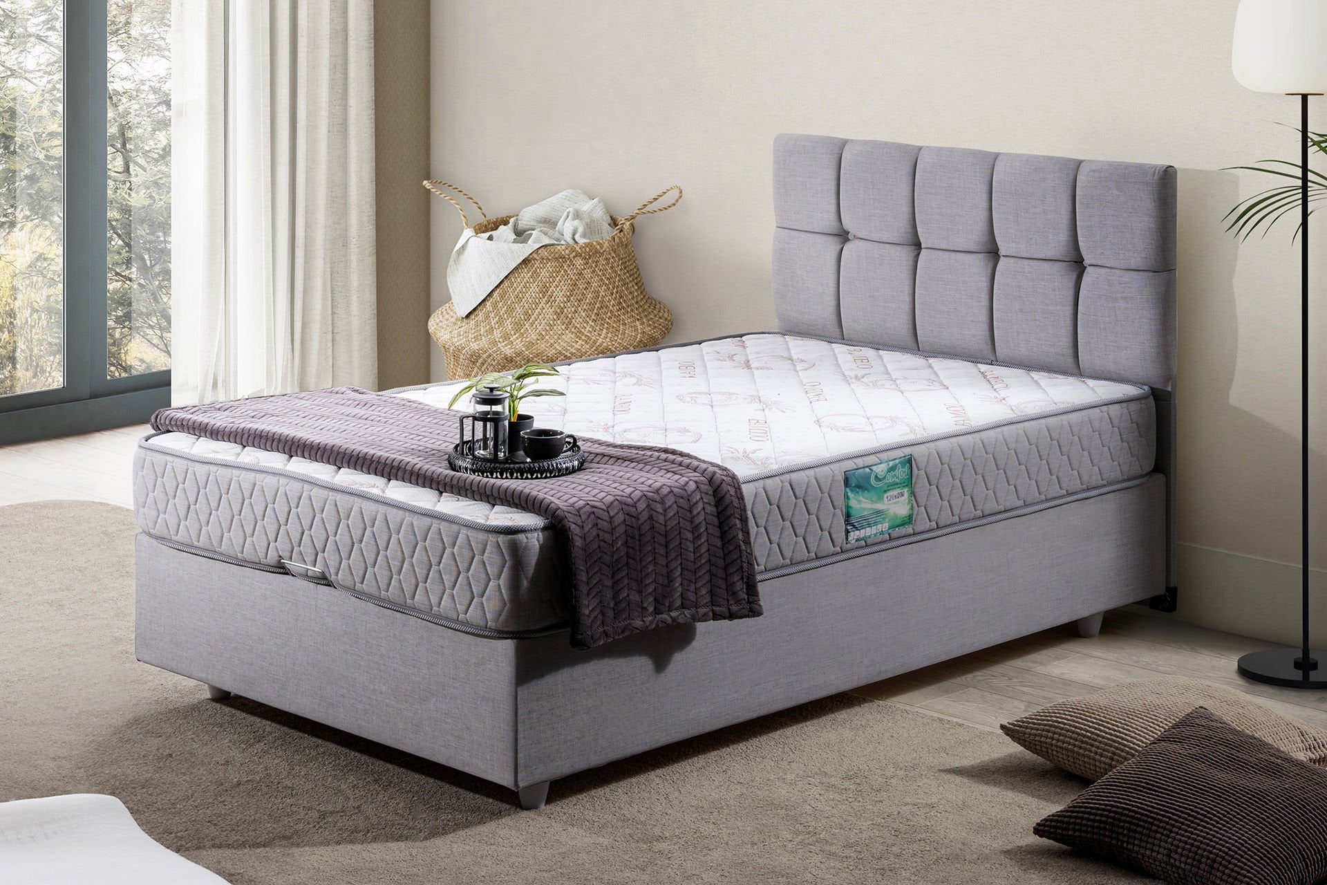 Berlin Baza Başlık Comfort Yatak Seti 90 x 200 - Açık Gri