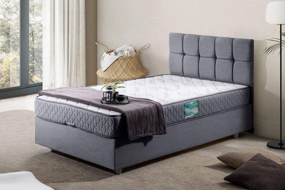 Berlin Baza Başlık Comfort Yatak Seti 90 x 190 - Gri