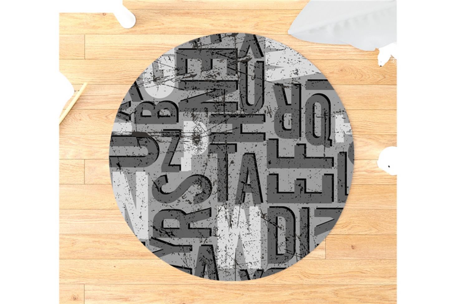 Black Genç Odası Takımı Uyumlu Yuvarlak Kaydırmaz Halı 160x160