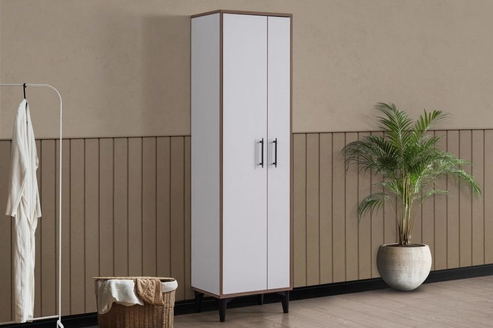 Blesk Raflı ve Kapaklı Banyo Temizlik Dolabı