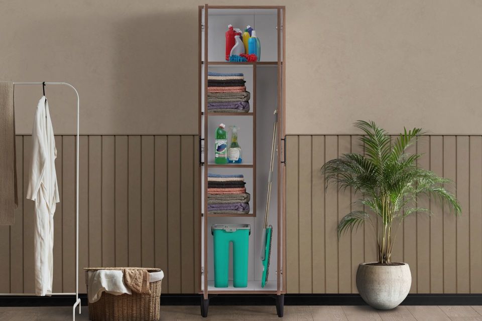 Blesk Raflı ve Kapaklı Banyo Temizlik Dolabı