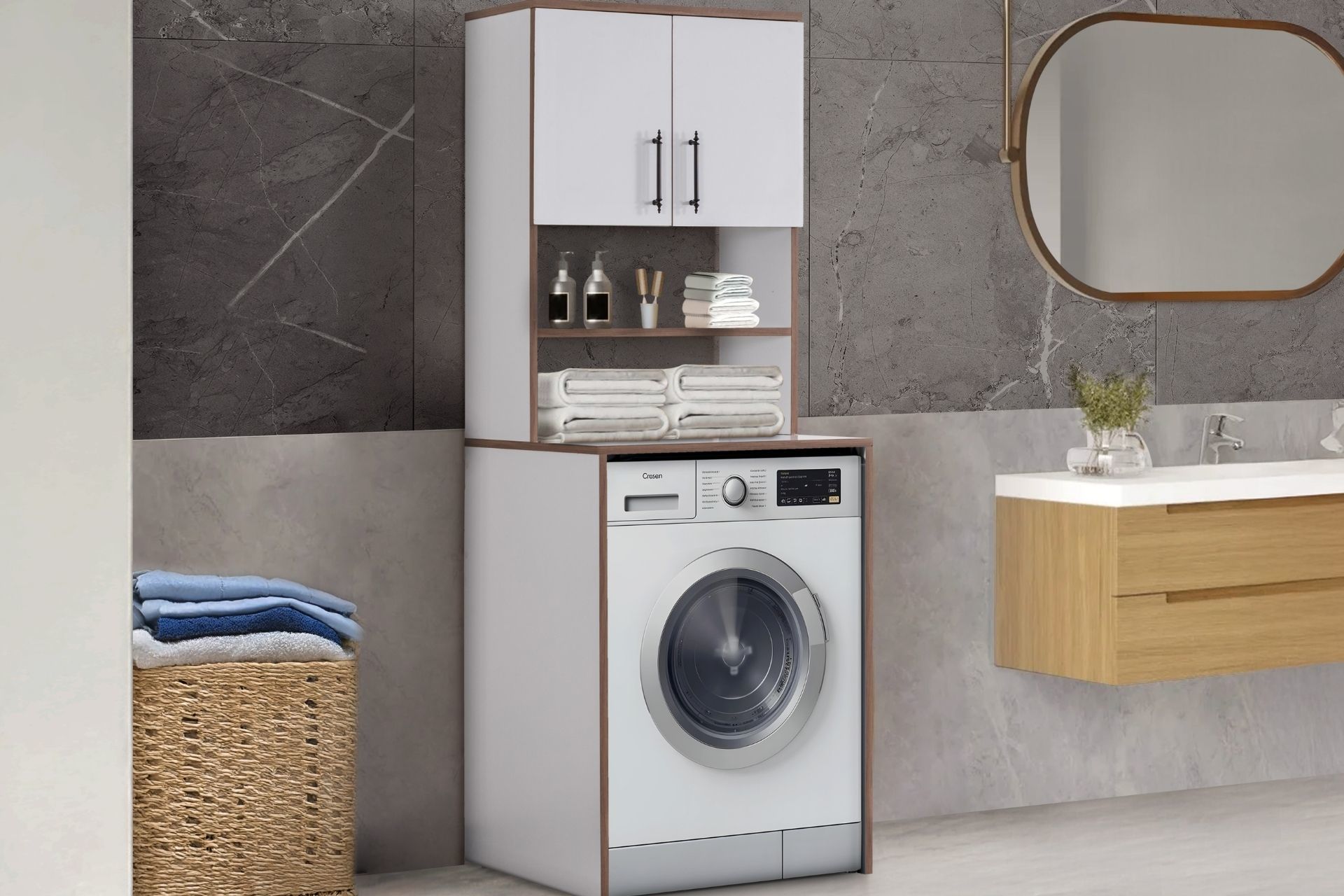 Blesk Çamaşır Makinesi Üstü Banyo Düzenleyici Dolap