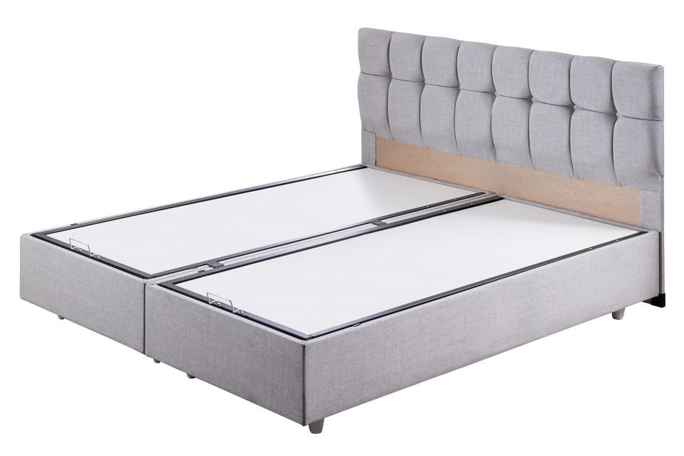 Berlin Çift Kişilik Baza Başlık Letto Yatak Seti 150 x 200 - Açık Gri