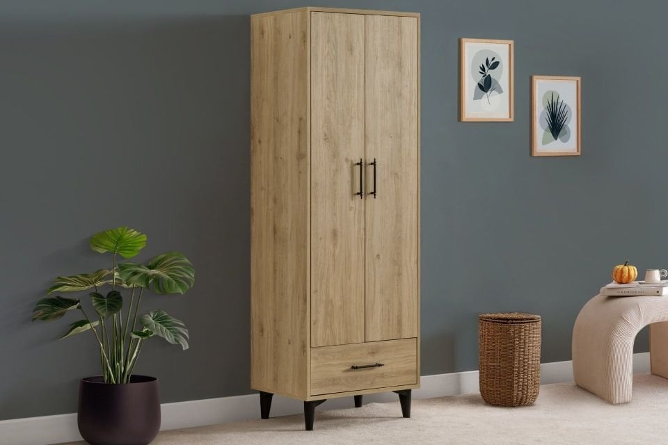 Blesk 2 Kapaklı Çekmeceli Askılıklı Dolap