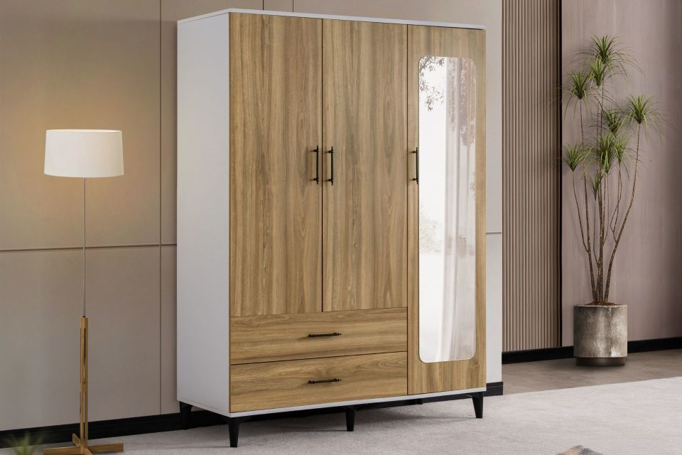 Blesk 3 Kapaklı, Aynalı Çekmeceli Dolap