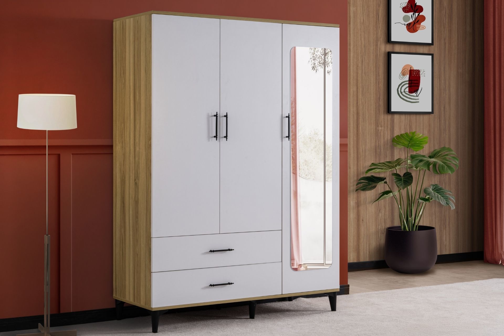 Blesk 3 Kapaklı, Aynalı Çekmeceli Dolap