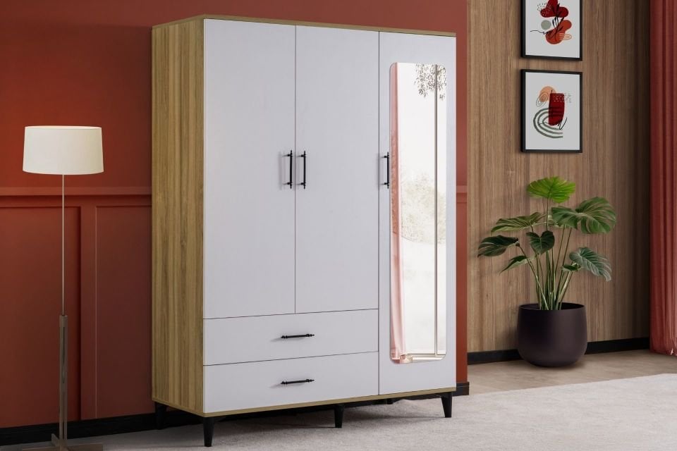 Blesk 3 Kapaklı, Aynalı Çekmeceli Dolap