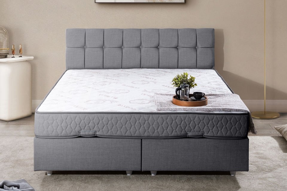 Berlin Çift Kişilik Baza Başlık Letto Yatak Seti 160 x 200 - Gri