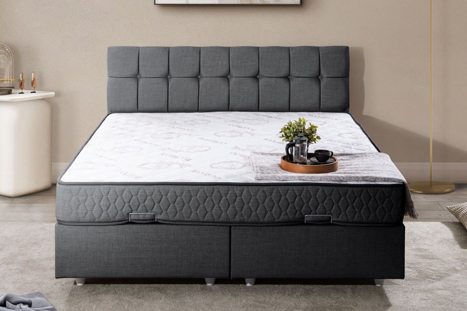 Berlin Çift Kişilik Baza Başlık Letto Yatak Seti 180 x 200 - Antrasit