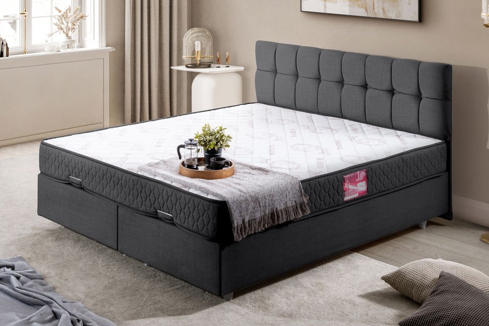 Berlin Çift Kişilik Baza Başlık Letto Yatak Seti 180 x 200 - Antrasit