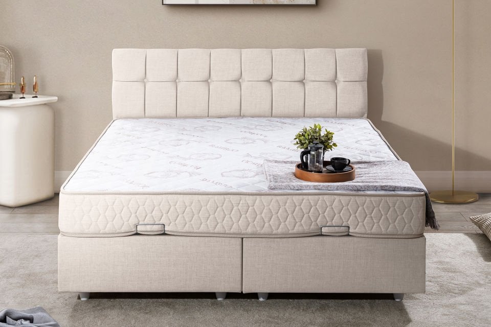Berlin Çift Kişilik Baza Başlık Letto Yatak Seti 160 x 200 - Krem