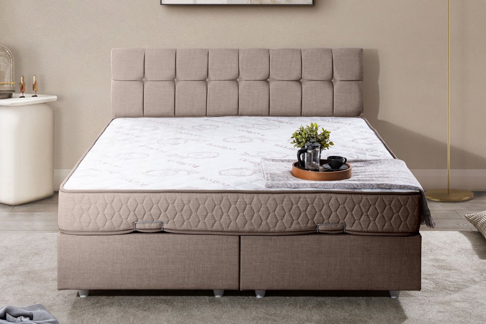 Berlin Çift Kişilik Baza Başlık Letto Yatak Seti 180 x 200 - Kahve