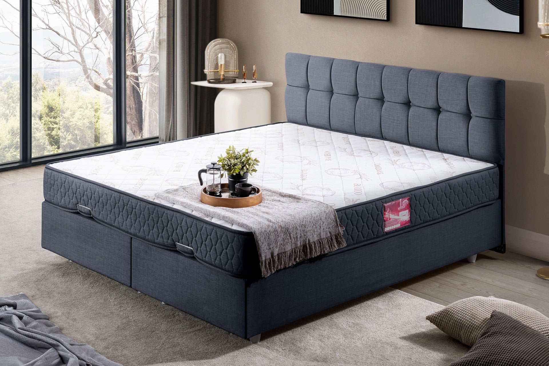Berlin Çift Kişilik Baza Başlık Letto Yatak Seti 160 x 200 - Lacivert