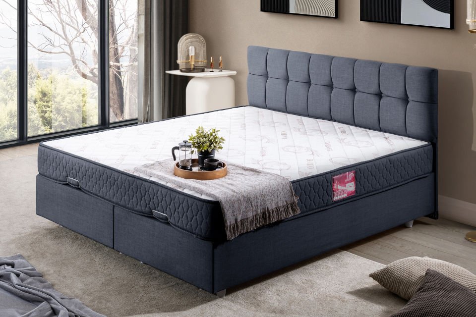 Berlin Çift Kişilik Baza Başlık Letto Yatak Seti 180 x 200 - Lacivert