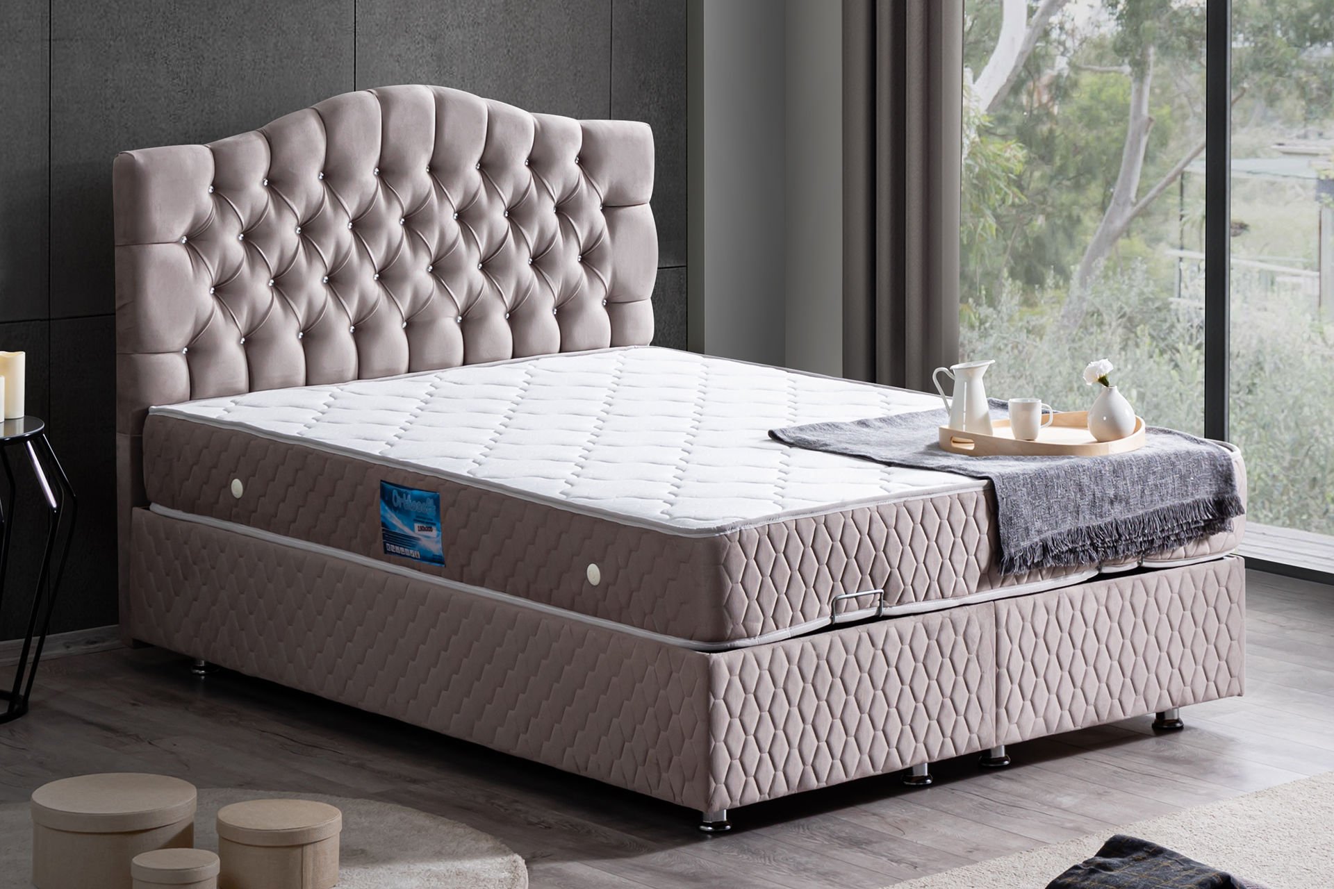 Zümrüt Baza Başlık Ortho Soft Yatak Seti 160 x 200 - Gri