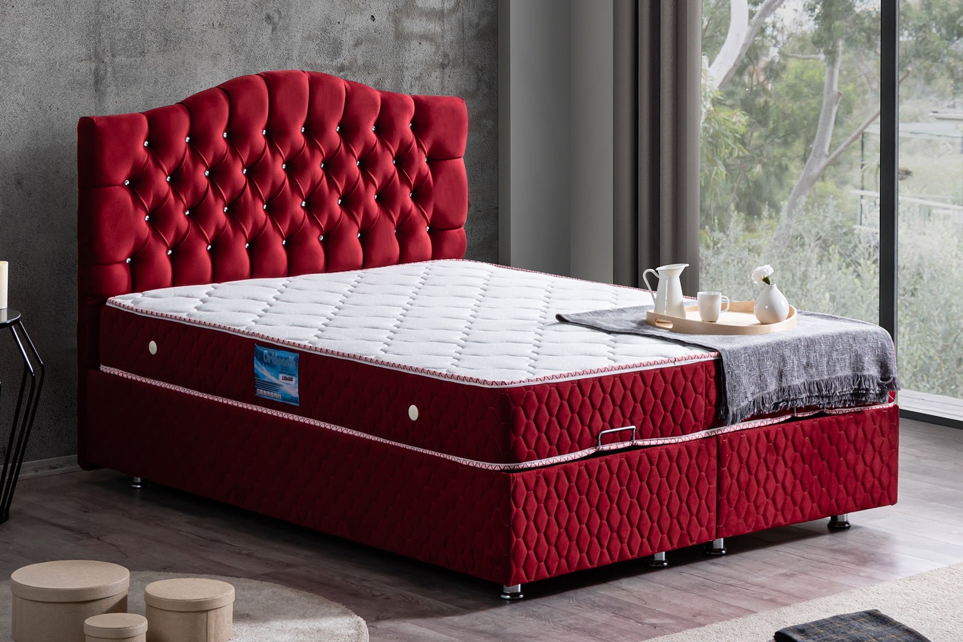 Zümrüt Baza Başlık Ortho Soft Yatak Seti 180 x 200 - Bordo