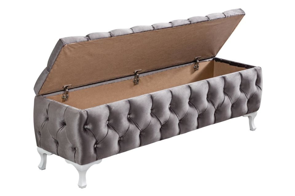 Yatak Ucu Pufu, Cappy Bench, Sandıklı Ayakucu Pufu Gri - 40x50x120