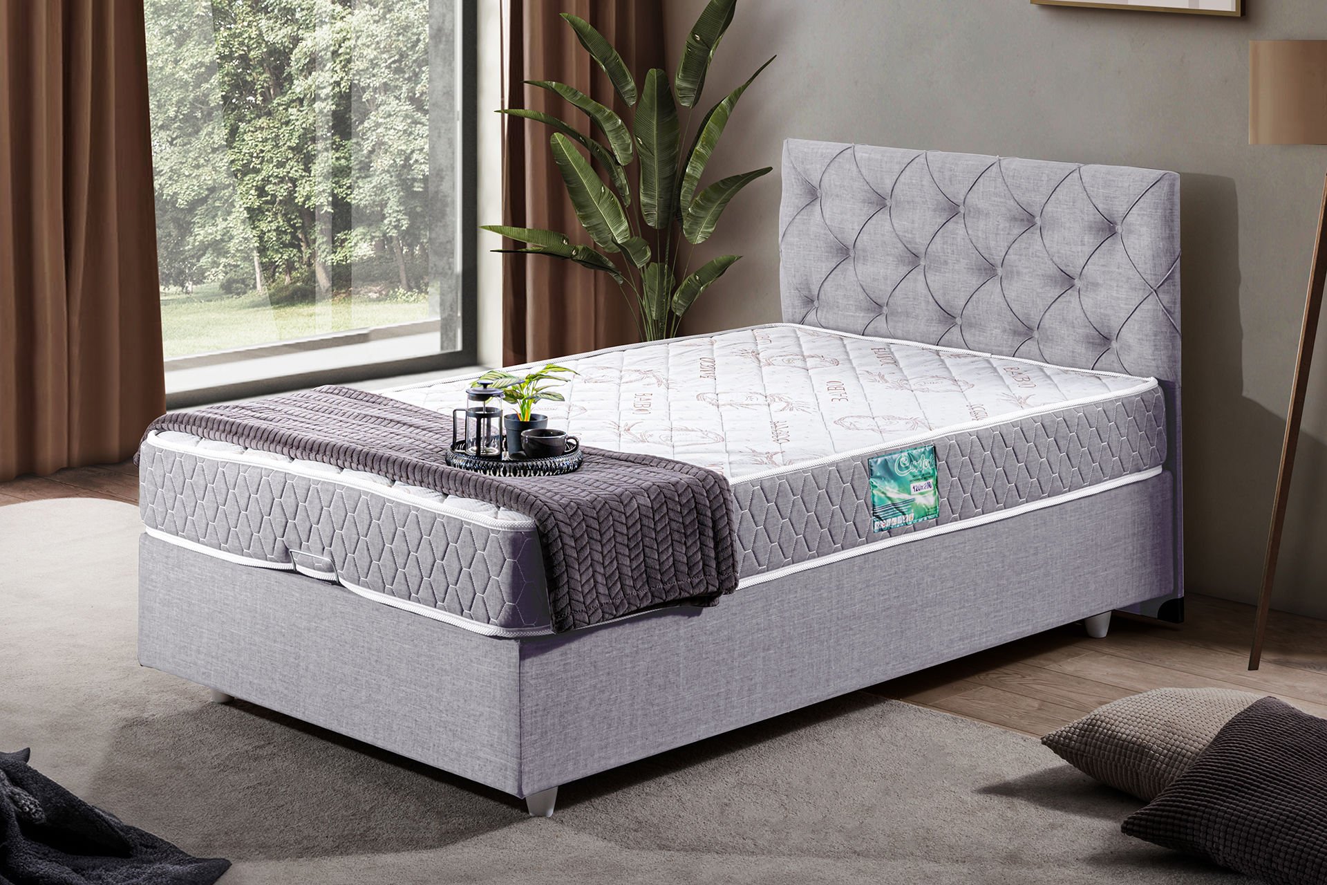 Eylül Baza Başlık Comfort Yatak Seti 90 x 200 - Açık Gri