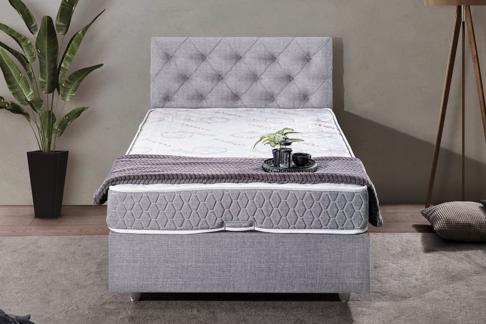 Eylül Baza Başlık Comfort Yatak Seti 90 x 200 - Açık Gri
