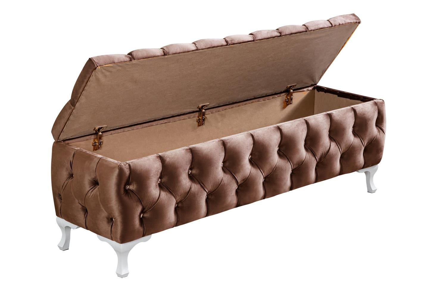 Yatak Ucu Pufu, Cappy Bench, Sandıklı Ayakucu Pufu Açık Kahverengi - 40x50x150