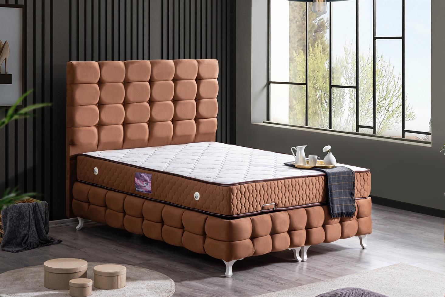 Duke Lux Baza Başlık Deluxe Yatak Seti 180 x 200 - Açık Kahve
