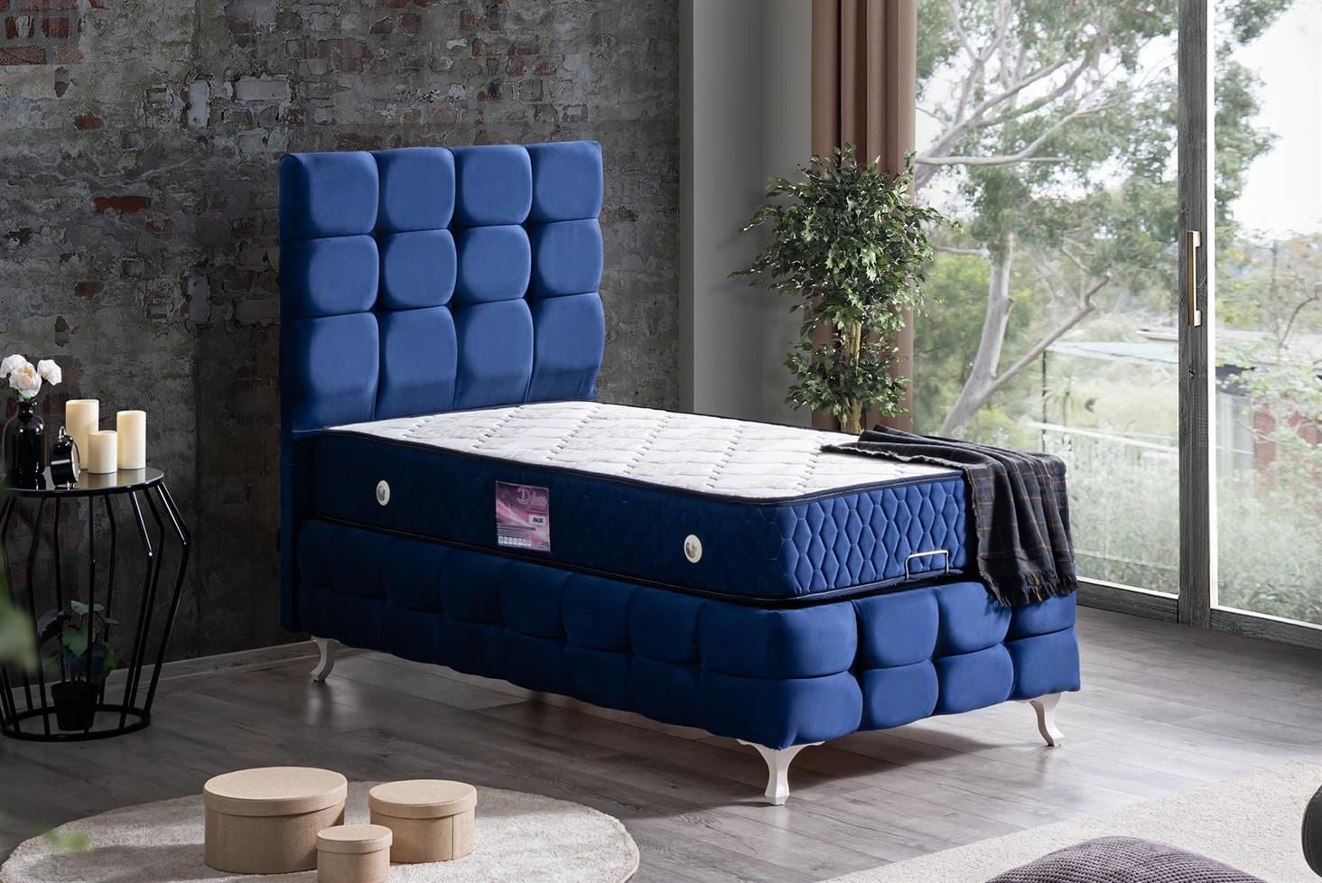 Duke Lux Baza Başlık Deluxe Yatak Seti 90 x 190 - Lacivert