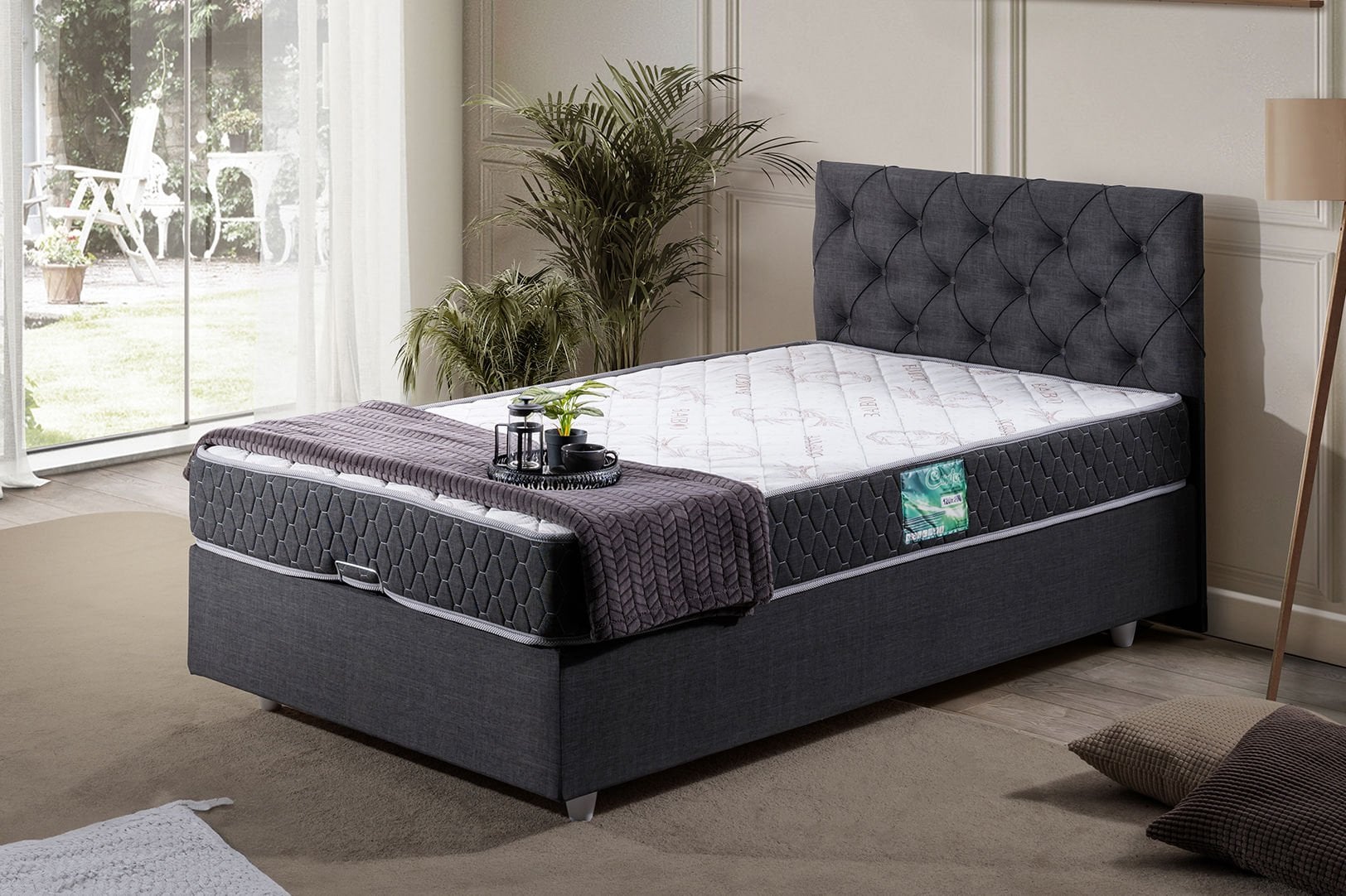 Eylül Baza Başlık Comfort Yatak Seti 100 x 200 - Antrasit