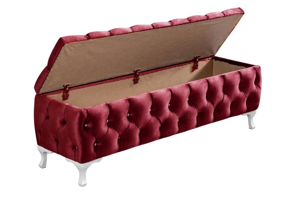Yatak Ucu Pufu, Cappy Bench, Sandıklı Ayakucu Pufu Bordo - 40x50x160