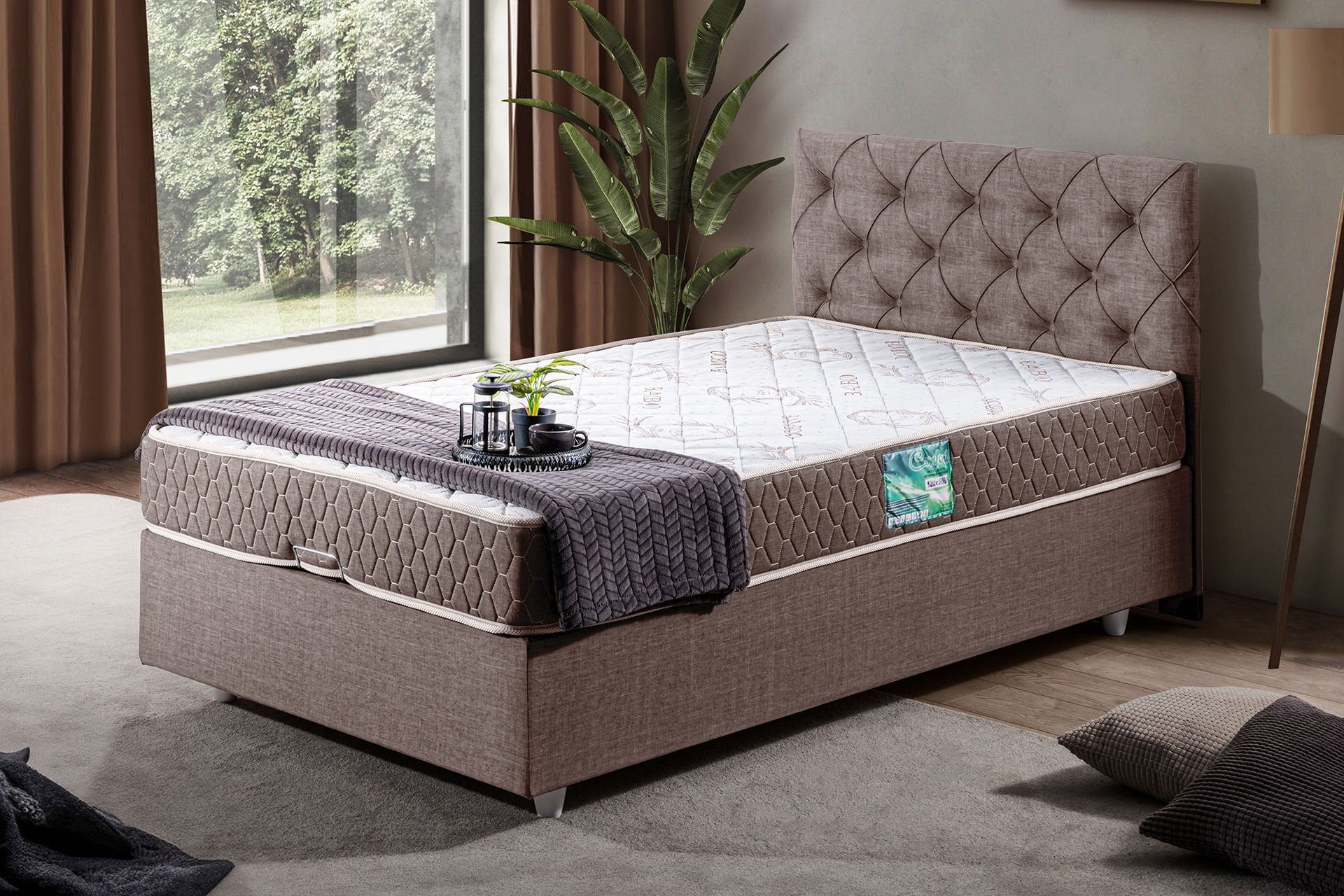 Eylül Baza Başlık Comfort Yatak Seti 120 x 200 - Kahve