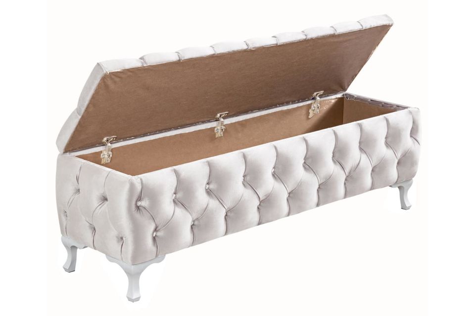 Yatak Ucu Pufu, Cappy Bench, Sandıklı Ayakucu Pufu Krem - 40x50x140