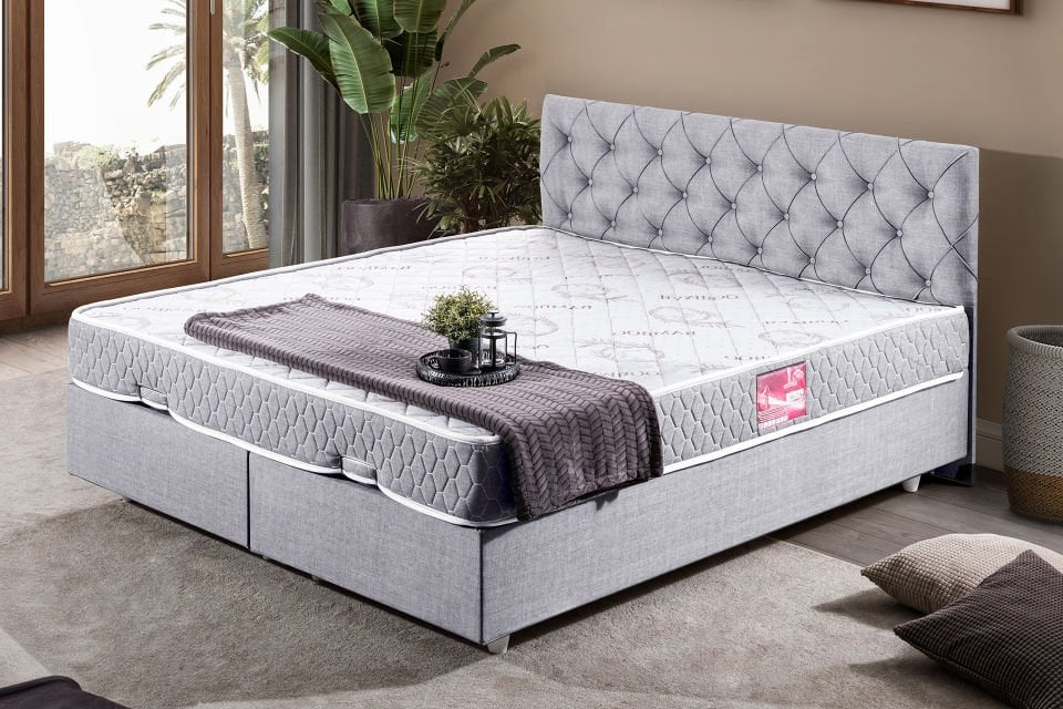 Eylül Çift Kişilik Baza Başlık Letto Yatak Seti 150 x 200 - Açık Gri