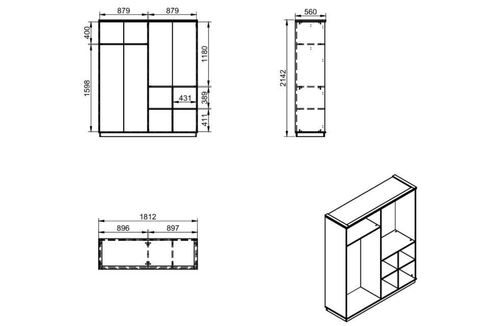 Luna 4 Kapaklı Aynalı Dolap